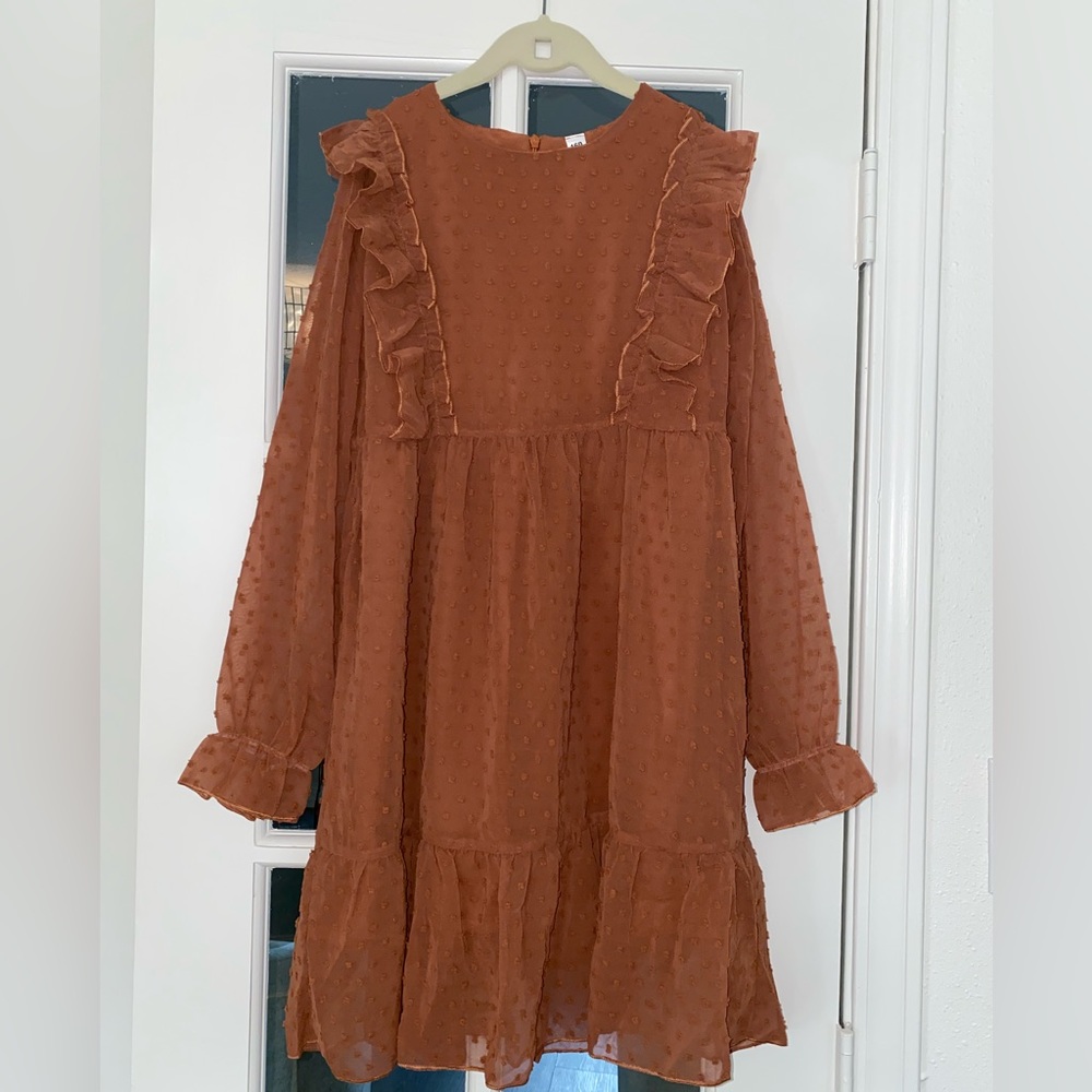 SHEIN girls rust orange midi dress long sleeve size 10 - new